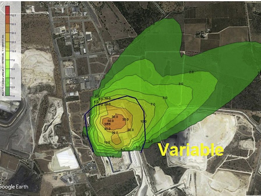 field inspection and dispersion modelling to estimate odour Map depicting a field inspection and dispersion modelling to estimate odour