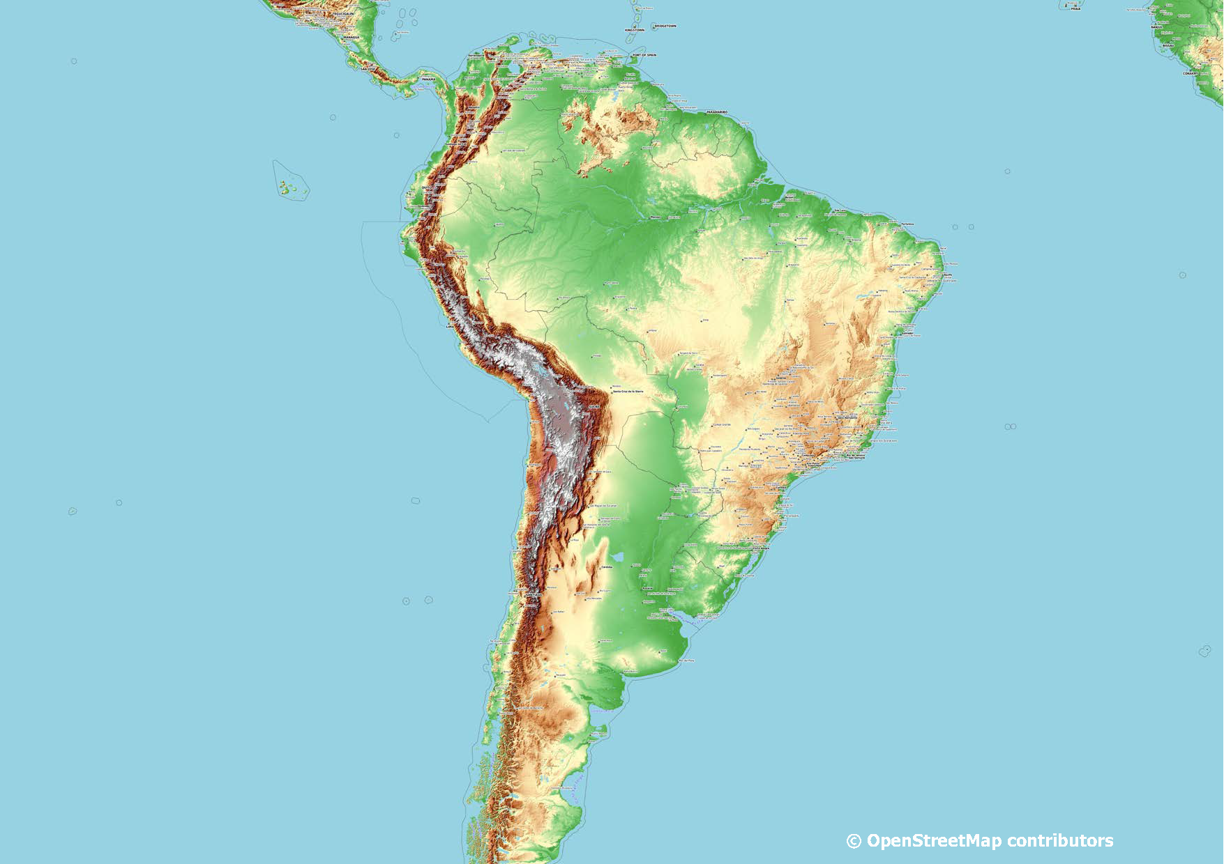 Χάρτης της Νότιας Αμερικής